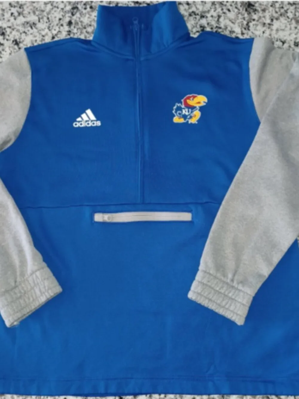 adidas KU Jayhawks  Mens Med Sideline Half Zip Jacket  Blue Gray Colorblock NCAA